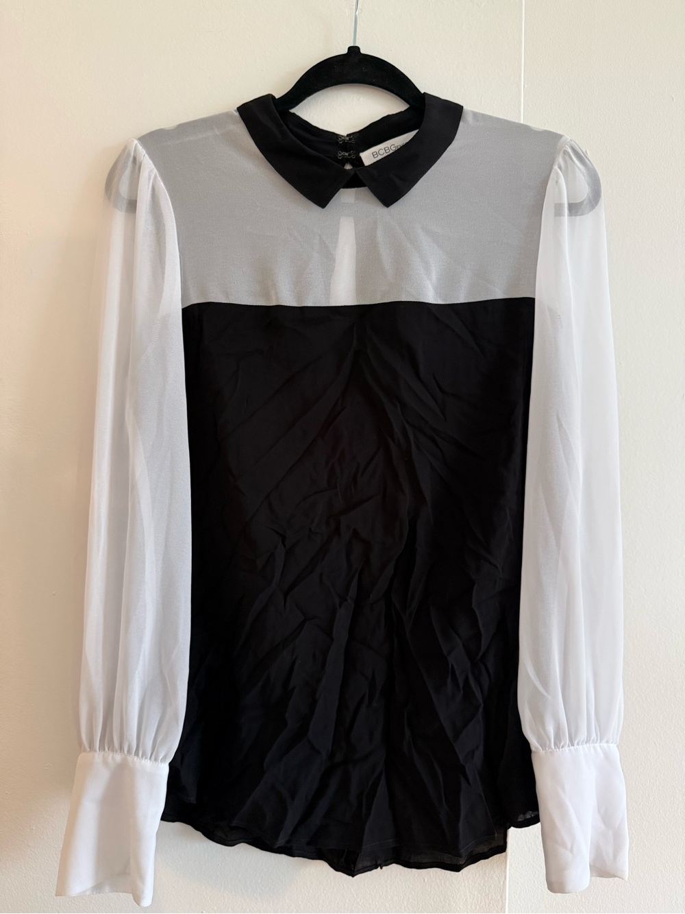 BCBGeneration - Black & White Block Blouse with Collar; Size Medium